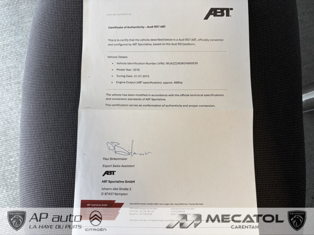 Audi RS7 4.0 TFSI Quattro Tiptronic Sportback préparation ABT 666 CV